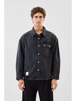 Snitch - Black Solid Full Sleeves Relaxed Casual Jacket for Men