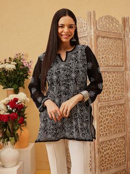 ADA - Hand Embroidered Lucknowi Chikankari Black Georgette Kurti
