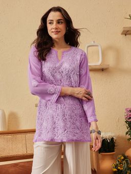 ADA - Hand Embroidered Lucknowi Chikankari Lavender Georgette Kurti