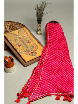 KISHORI - Cotton Unstitched Kurta and Dupatta Fabric 2 Piece Set-Mustard Yellow (Set of 2)