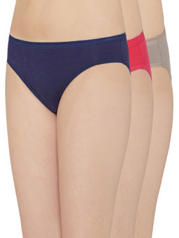 Wacoal - Cotton Bikini Low Waist Medium Coverage Solid Panties Grey, Pink, Blue (Pack of 3)