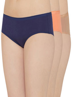 Wacoal - Cotton Hipster Mid Waist Medium Coverage Solid Panties Brown, Orange, Blue (Pack of 3)