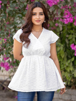 WEAVLLITE - White Schiffli Self Design Tunic