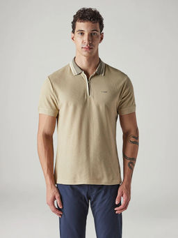 Levi's - Men's Beige Solid/Plain Polo T-Shirt