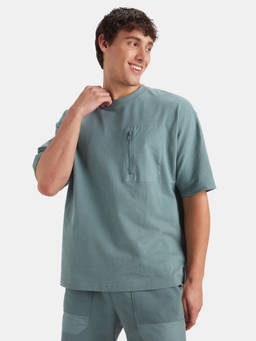 Jockey - Mz02 Men Super Combed Cotton Oversized T-Shirt with Zipper Pocket-Blue