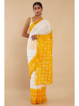 Soch - Yellow Pure Cotton Printed Saree with Unstitched