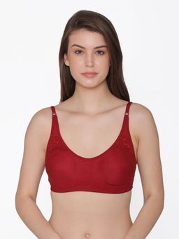 Clovia - Cotton Rich Solid Non-Padded Full Cup Wire Free T-shirt Bra - Maroon