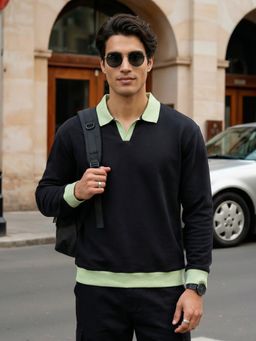 Nobero - Black Clubhouse Full Sleeve Oversized Polo T-Shirt for Men