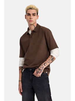 Snitch - Men Brown Cotton Polo T-Shirt