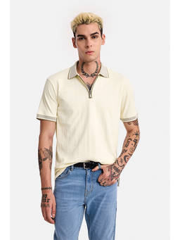 Snitch - Men Off White Cotton Blend Polo T-Shirt