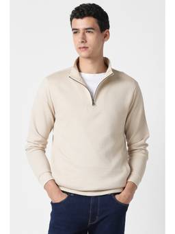 Van Heusen - Men Beige Cotton Blend Slim Fit Sweatshirt