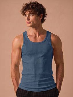 Van Heusen - Men Blue Textured Cotton Vest
