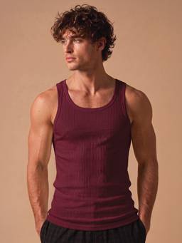 Van Heusen - Men Maroon Textured Cotton Vest
