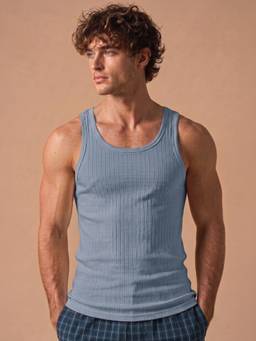 Van Heusen - Men Blue Textured Cotton Vest