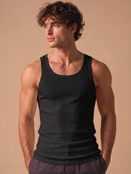 Van Heusen - Men Black Textured Cotton Vest