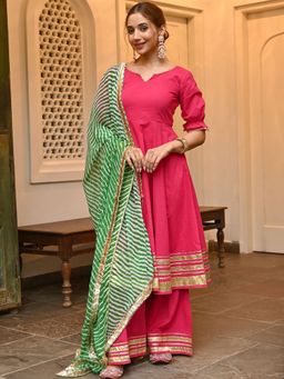 Lavanya The Label - Pink Leheriya Sharara (Set of 3)