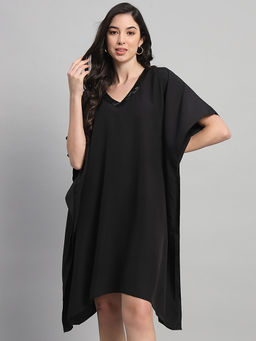 Curvydrobe - Women Black Solid Mini Kaftan Dress