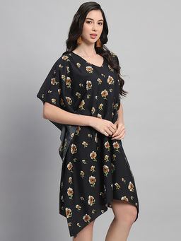 Curvydrobe - Women Black Floral Mini Kaftan Dress
