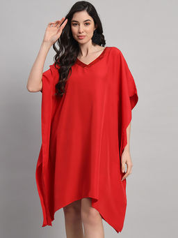 Curvydrobe - Women Red Solid Mini Kaftan Dress