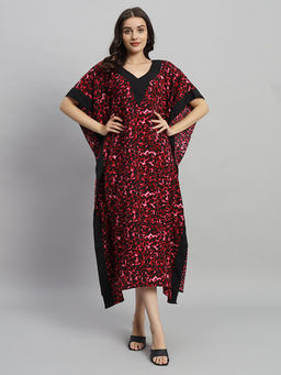 Curvydrobe - Women Maroon Printed Midi Kaftan Dress