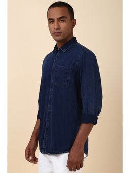 Allen Solly - Men Navy Blue Custom Fit Solid Full Sleeves Casual Shirt