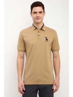 Allen Solly - Men Khaki Embroidered Polo Neck T-Shirt