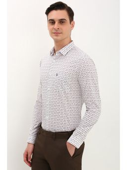 Allen Solly - Men White Slim Fit Print Full Sleeves Formal Shirt