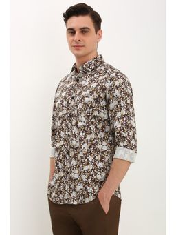 Allen Solly - Men Brown Slim Fit Print Full Sleeves Casual Shirt