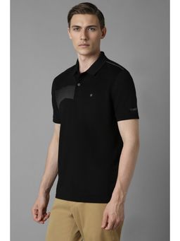 Louis Philippe - Men Black Patterned Polo Neck T-Shirt