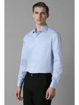 Louis Philippe - Men's Easy To Iron Premium Cotton Wrinkle Resistant Regular fit Blue Solid Formal Shirt