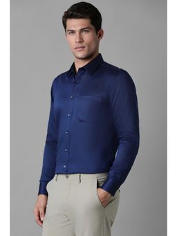 Louis Philippe - Men's Cotton Wrinkle Resistant Slim fit Navy Textured Formal Shirt