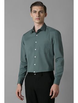 Louis Philippe - Men Green Slim Fit Solid Full Sleeves Formal Shirt