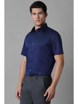 Louis Philippe - Men Navy Blue Classic Fit Stripe Half Sleeves Formal Shirt