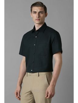 Louis Philippe - Men Green Classic Fit Textured Half Sleeves Formal Shirt