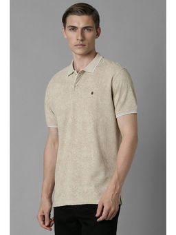 Louis Philippe - Men Beige Print Polo Neck T-Shirt