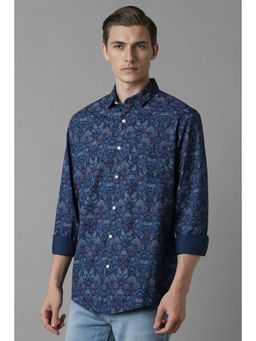 Louis Philippe - Men Navy Blue Slim Fit Print Full Sleeves Casual Shirt