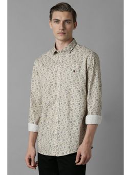 Louis Philippe - Men Beige Slim Fit Print Full Sleeves Casual Shirt