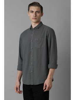 Louis Philippe - Men Grey Slim Fit Textured Full Sleeves Casual Shirt