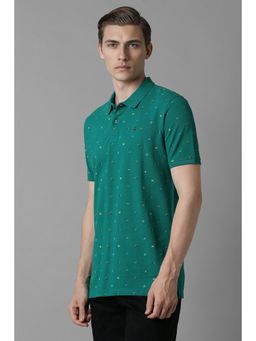 Louis Philippe - Men Green Print Polo Neck T-Shirt