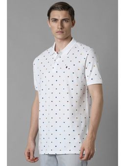 Louis Philippe - Men White Print Polo Neck T-Shirt