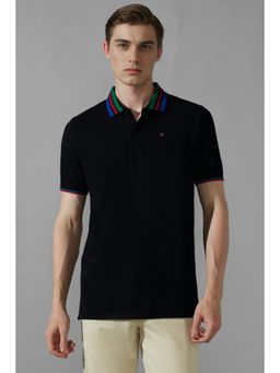 Louis Philippe - Men Black Solid Polo Neck T-Shirt