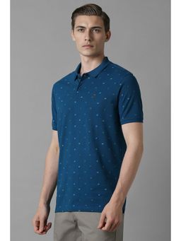 Louis Philippe - Men Blue Print Polo Neck T-Shirt