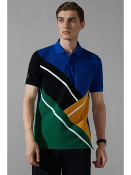 Louis Philippe - Men Blue Print Polo Neck T-Shirt