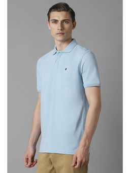 Louis Philippe - Men Blue Solid Polo Neck T-Shirt