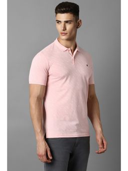 Louis Philippe - Men Pink Print Polo Neck T-Shirt