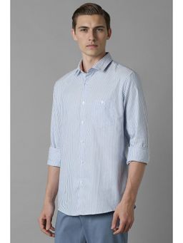 Louis Philippe - Men Blue Slim Fit Stripe Full Sleeves Casual Shirt