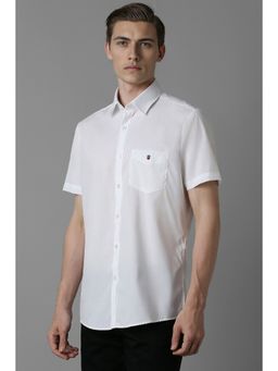 Louis Philippe - Men White Slim Fit Solid Half Sleeves Casual Shirt