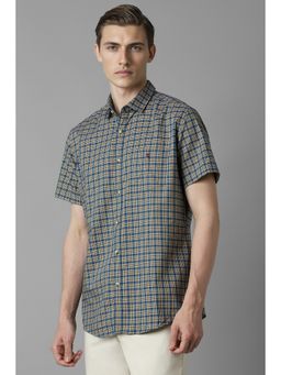 Louis Philippe - Men Navy Blue Slim Fit Check Half Sleeves Casual Shirt