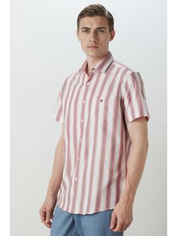 Louis Philippe - Men White Slim Fit Stripe Half Sleeves Casual Shirt