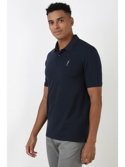 Peter England - Men Navy Blue Solid Polo Neck Polo T-Shirt